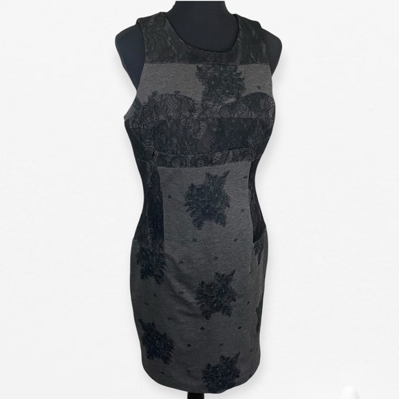 Maeve Anthropologie Gray Black lace fitted bodycon Sheath Sleeveless Dress L - Picture 2 of 9